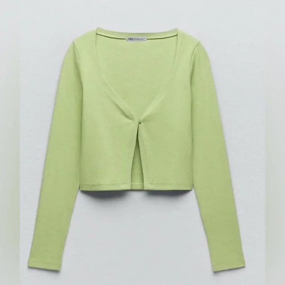 ZARA Light Green Ribbed Single Button Open Front Long Sleeve
Cardigan Top - Picture 3 of 9